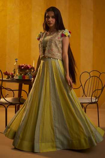 Hirika & Dhruti Embroidered Crop Jacket & Lehenga Set 