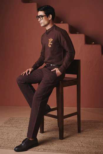 Saphed Coffee Buta Pleated Tapered Pant 