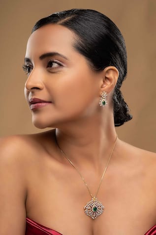 Sica Jewellery Vama Green Stone Embellished Pendant & Earrings Set 