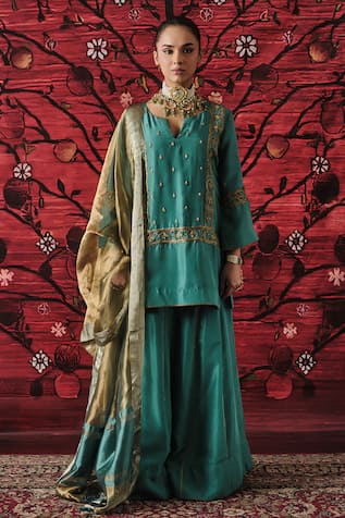 Shalkii Embroidered Short Kurta Gharara Set 
