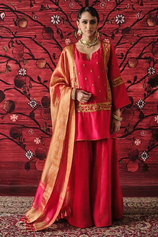 Shalkii Embroidered Short Kurta Gharara Set 