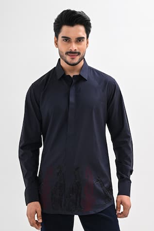 Kalpana Naik Nocturnal Navy Hand Embroidered Shirt 