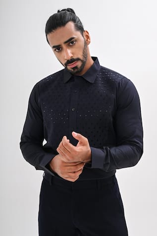 Kalpana Naik Midnight Blue  Quilted Hand Embroidered Shirt 