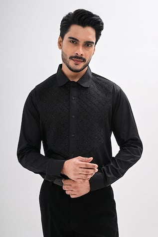 Kalpana Naik Black  Quilted Hand Embroidered Shirt 