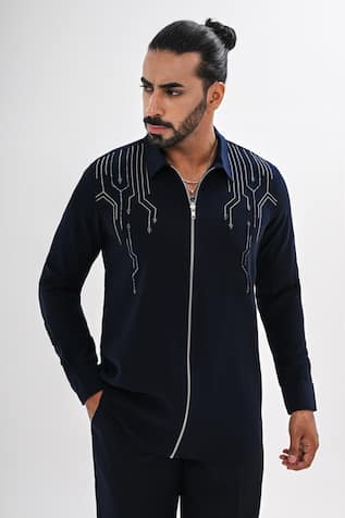 Kalpana Naik Linear Flow Hand Embroidered Zipper Shirt 