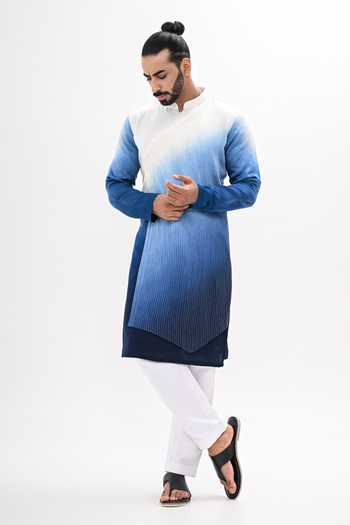 Kalpana Naik Ombre Overlapping Pintucked Kurta Set 