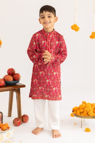 MR Brat Maroon Jaal Printed Muslin Kurta Set 