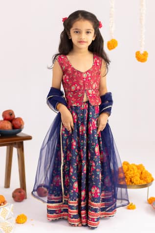 MR Brat Multicolor Anar Jaal  Printed Muslin Lehenga Set 