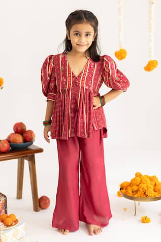 MR Brat Red Stripes Printed Muslin Top & Palazzo Set 