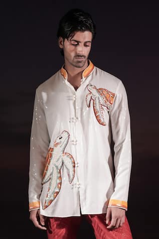 Jubinav Chadha Sequined Turtle Embroidered Short Kurta 