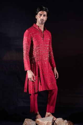 Jubinav Chadha Linear Sequins & Crystals Embroidered Kurta Set 