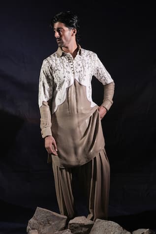 Jubinav Chadha Sequined Georgette Pathani Kurta & Salwar Set 