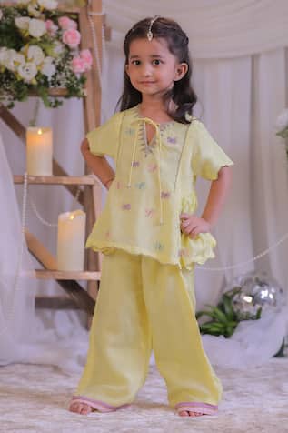 Lil Angels Damru Embroidered Kurta & Palazzo Set 