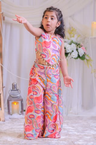 Lil Angels Paisley Embroidered Blouse & Palazzo Set 