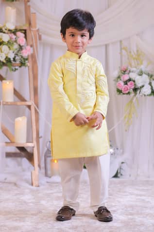Lil Angels Yellow Shibori Pattern Kurta Set 