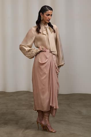 Sheela Suthar Glass Bead & Pearl Embroidered Shirt With Skirt 