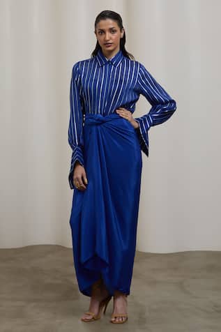 Sheela Suthar Striped Shirt & Tie-Up Skirt Set 