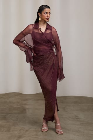 Sheela Suthar Tissue Bralette & Draped Skirt Set 