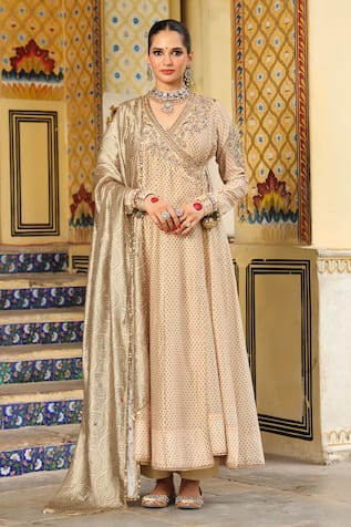 Label Niti Bothra Ivory Printed Heavy Angarkha Set 