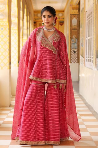 Label Niti Bothra Pink Printed Angrakha Sharara Set 