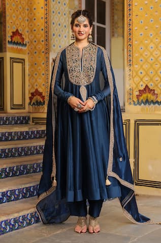 Label Niti Bothra Blue Embroidered Anarkali Set 