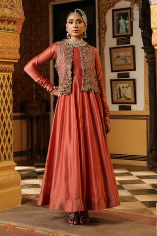 Label Niti Bothra Rose Pink Jacket Kalidaar Set 
