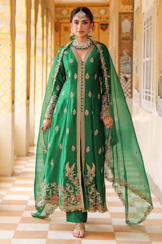 Label Niti Bothra Green Jacket Anarkali Set 