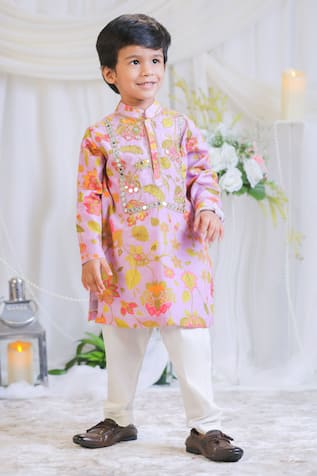 Lil Angels Lilac Printed Mirror Kurta Set 