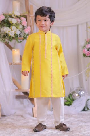 Lil Angels Yellow Chanderi Kurta Set 
