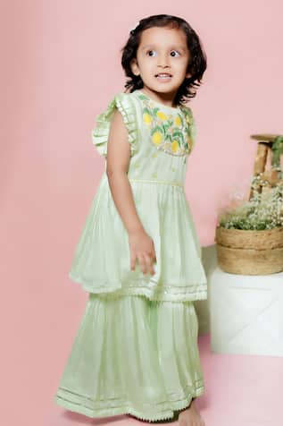 Toddle Kidswear Limoncello Emboidered Kurta Sharara Set 