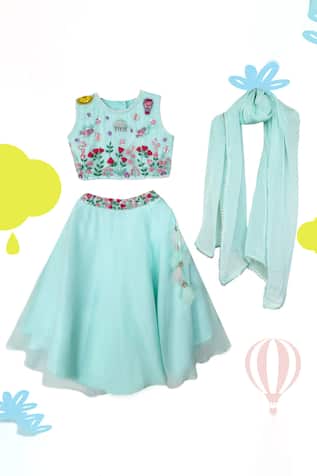 Toddle Kidswear Floral Flight Embroidered Lehenga Set 