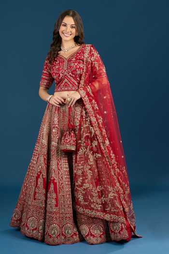 Azeera Red Hand Embroidered Bridal Lehenga Set 