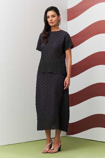 Pleats By Aruni Purple Black Alto 3D Pleated Top & Skirt Set 