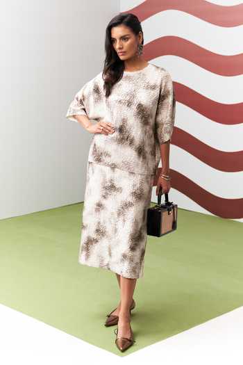 Pleats By Aruni Brown Antonia Printed Skirt Set 