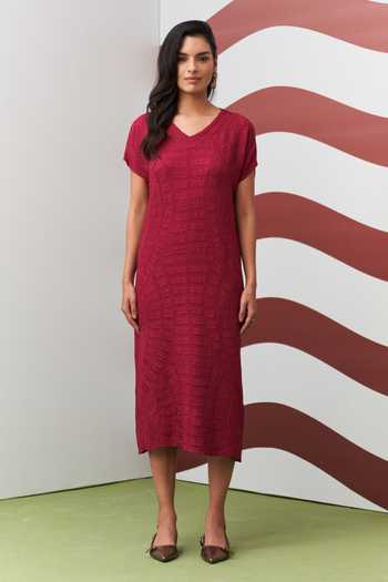 Pleats By Aruni Maroon Willia Textured Dress 