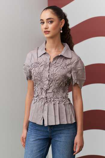 Pleats By Aruni Grey Hiro Peplum Top 