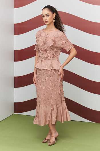 Pleats By Aruni Peach Aster Top & Skirt Set 