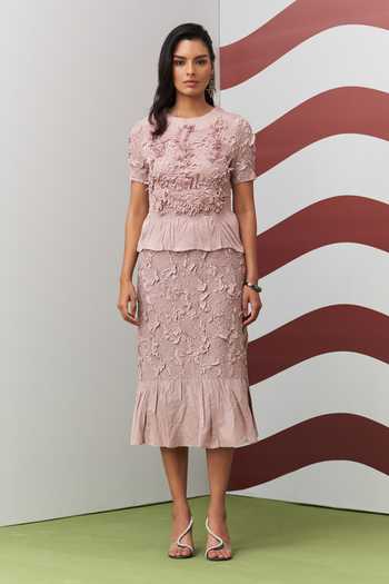 Pleats By Aruni Pink Aster Ruffle Top & Skirt Set 