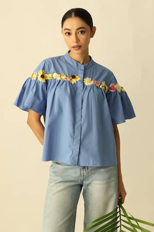 Studio Moda India The Florine Gathered Embroidered Shirt 