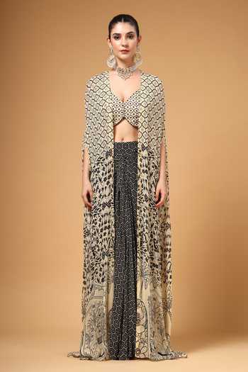 Gazab by Miku Kumar Shauq Printed Cape Skirt Set 