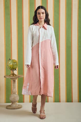 Orthodox Tilt Line Diagonal Color Blocked Dress 