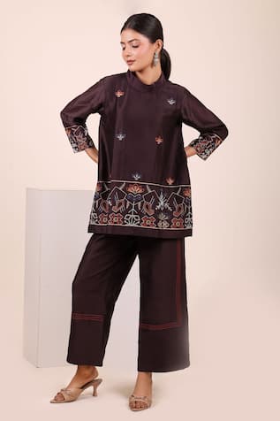 Myra Clothing Line Chanderi Embroidered Short Kurti & Pant Set 
