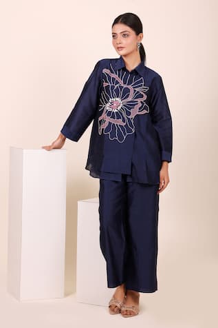 Myra Clothing Line Chanderi Floral Embroidered Shirt & Pant Set 