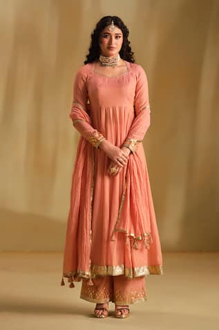 Almaari By Pooja Patel Arya Silk Embroidered Anarkali Pant Set 