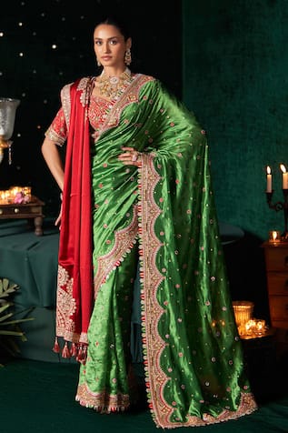 Almaari By Pooja Patel Bansuri Silk Embroidered Saree With Blouse 