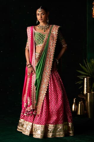 Almaari By Pooja Patel Sarod Geometric Woven Lehenga Set 