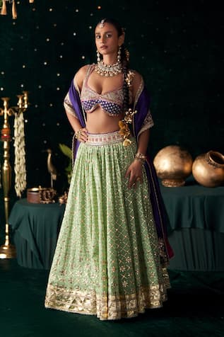 Almaari By Pooja Patel Shankh Gota Embroidered Lehenga Set 