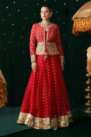 Almaari By Pooja Patel Maracus Geometric Pattern Jacket Lehenga Set 
