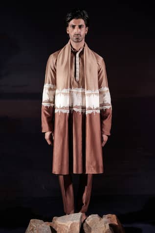 Jubinav Chadha Colorblocked Embroidered Kurta Set With Stole 