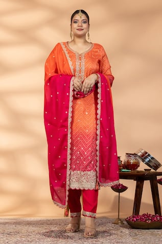 Mamicha Ombre Chiffon Embroidered Kurta Set  